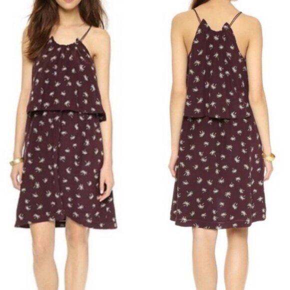 Madewell Dresses & Skirts - Madewell Burgundy Dream drift Tiered 100% Silk A-line Palm Tree Dress Size 4